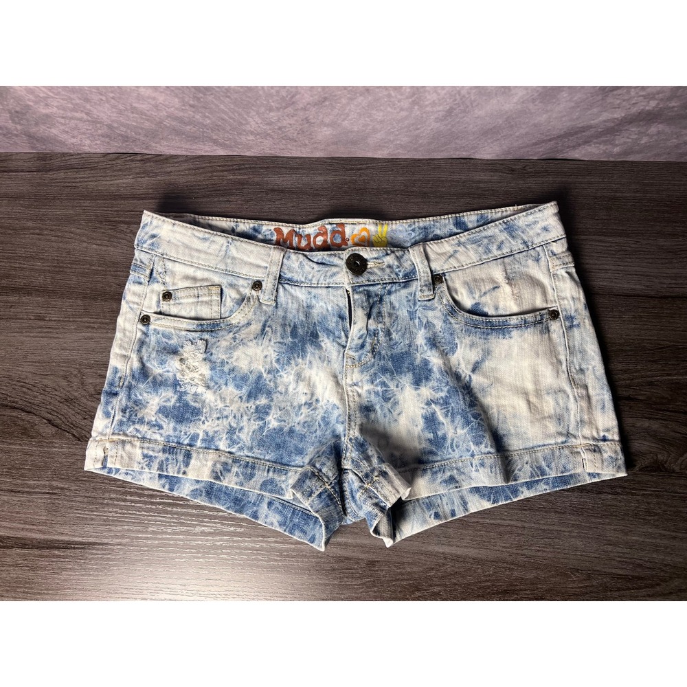 Vintage Y2K Mudd Acid Wash Denim Shorts Low Rise Size 9 Distressed